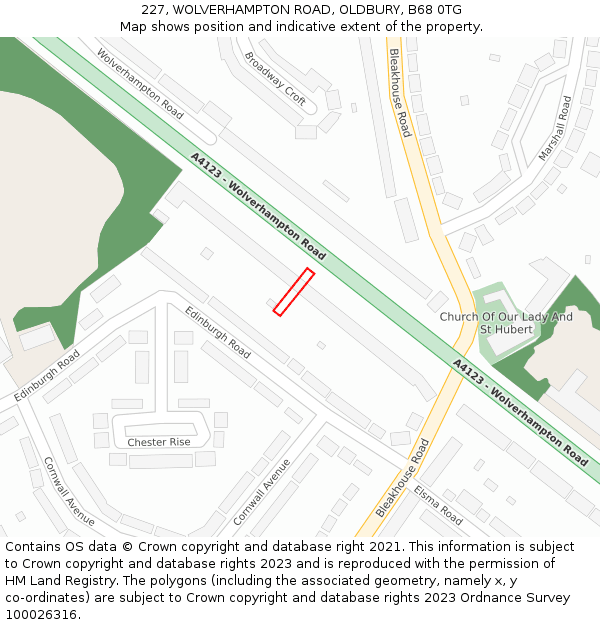 227, WOLVERHAMPTON ROAD, OLDBURY, B68 0TG: Location map and indicative extent of plot