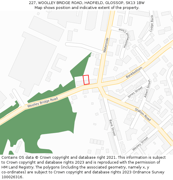 227, WOOLLEY BRIDGE ROAD, HADFIELD, GLOSSOP, SK13 1BW: Location map and indicative extent of plot