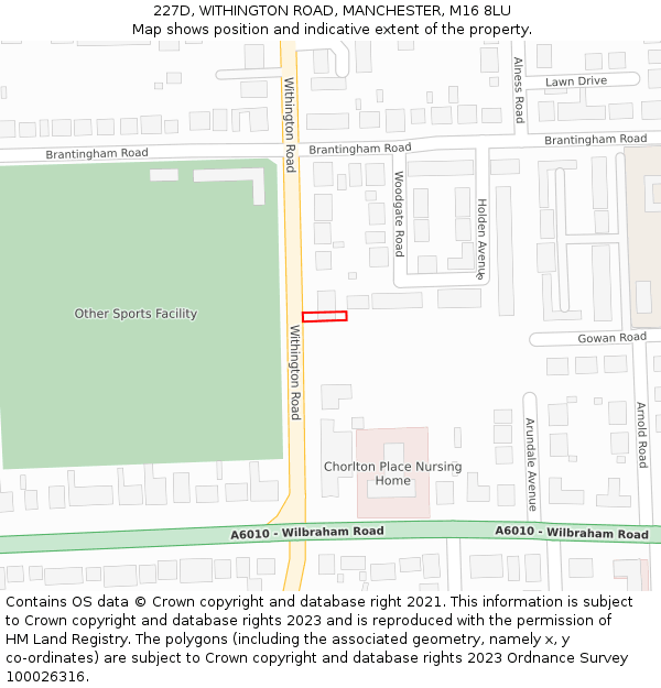 227D, WITHINGTON ROAD, MANCHESTER, M16 8LU: Location map and indicative extent of plot