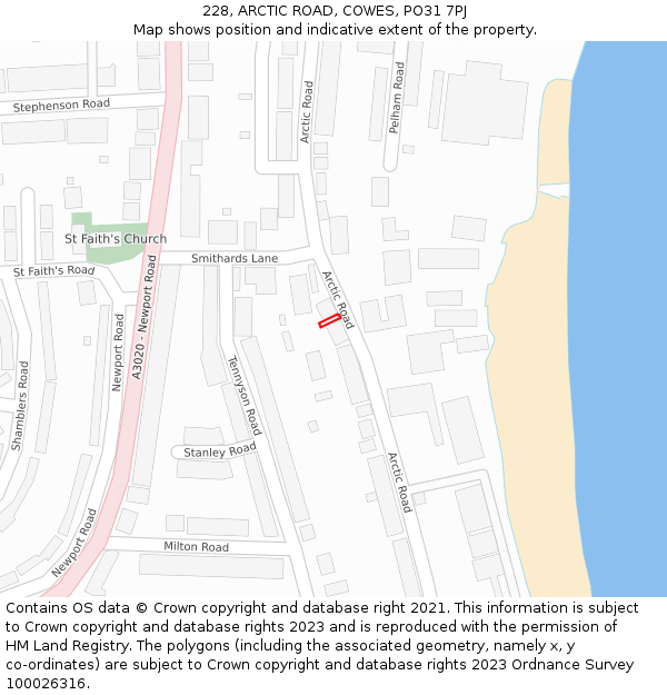 228, ARCTIC ROAD, COWES, PO31 7PJ: Location map and indicative extent of plot