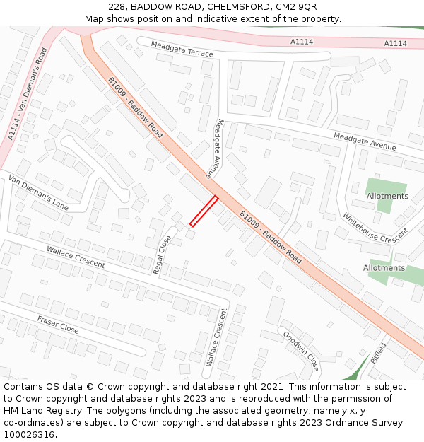 228, BADDOW ROAD, CHELMSFORD, CM2 9QR: Location map and indicative extent of plot