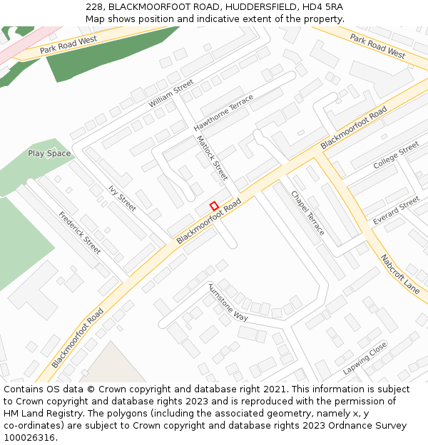 228, BLACKMOORFOOT ROAD, HUDDERSFIELD, HD4 5RA: Location map and indicative extent of plot