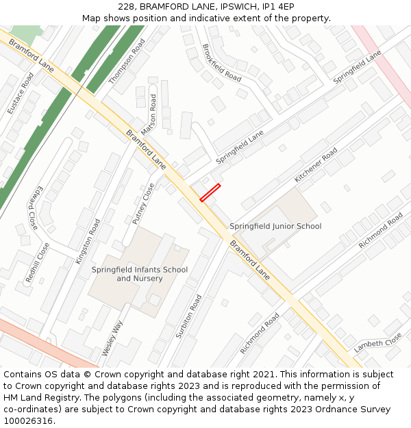 228, BRAMFORD LANE, IPSWICH, IP1 4EP: Location map and indicative extent of plot