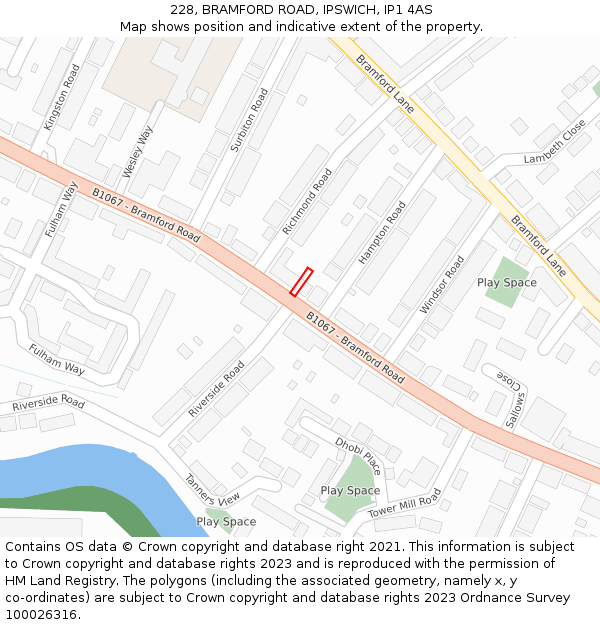 228, BRAMFORD ROAD, IPSWICH, IP1 4AS: Location map and indicative extent of plot
