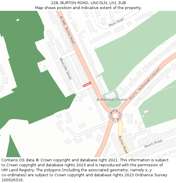 228, BURTON ROAD, LINCOLN, LN1 3UB: Location map and indicative extent of plot