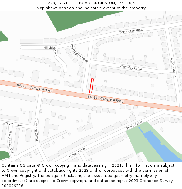 228, CAMP HILL ROAD, NUNEATON, CV10 0JN: Location map and indicative extent of plot