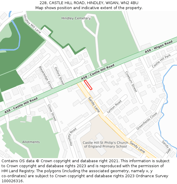 228, CASTLE HILL ROAD, HINDLEY, WIGAN, WN2 4BU: Location map and indicative extent of plot