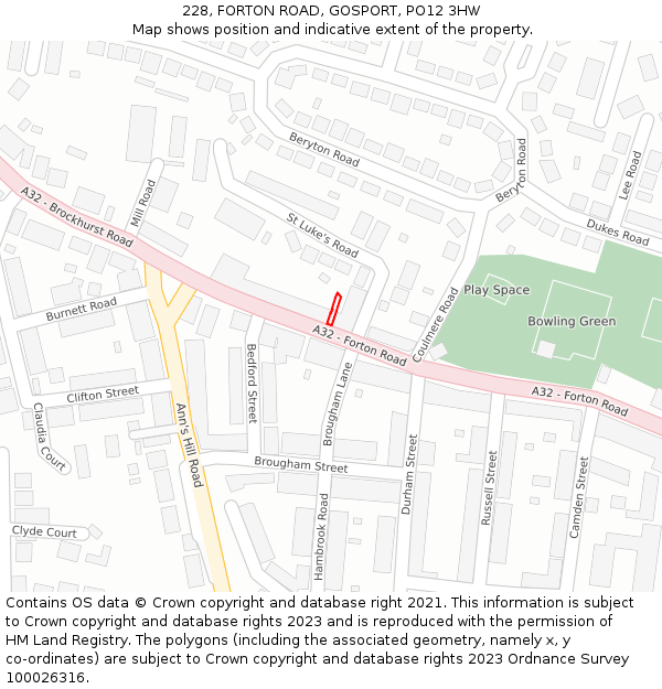 228, FORTON ROAD, GOSPORT, PO12 3HW: Location map and indicative extent of plot