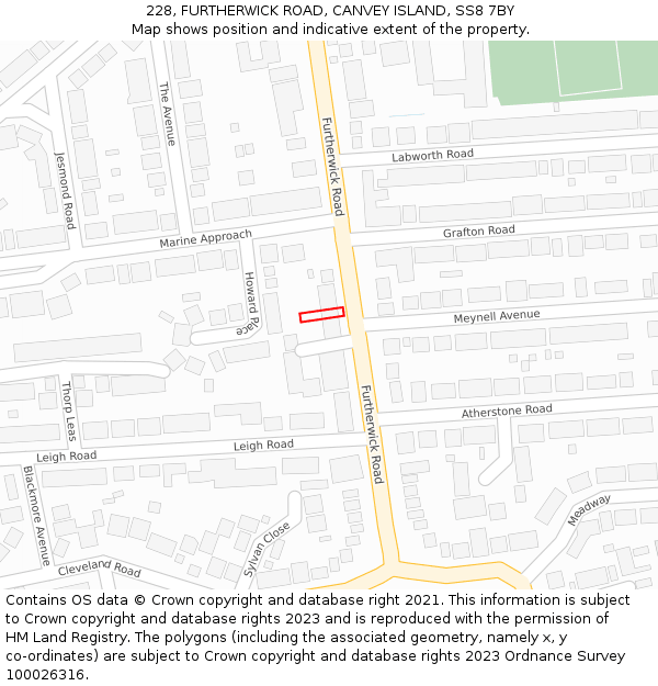 228, FURTHERWICK ROAD, CANVEY ISLAND, SS8 7BY: Location map and indicative extent of plot