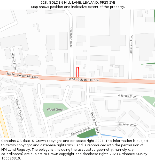 228, GOLDEN HILL LANE, LEYLAND, PR25 2YE: Location map and indicative extent of plot