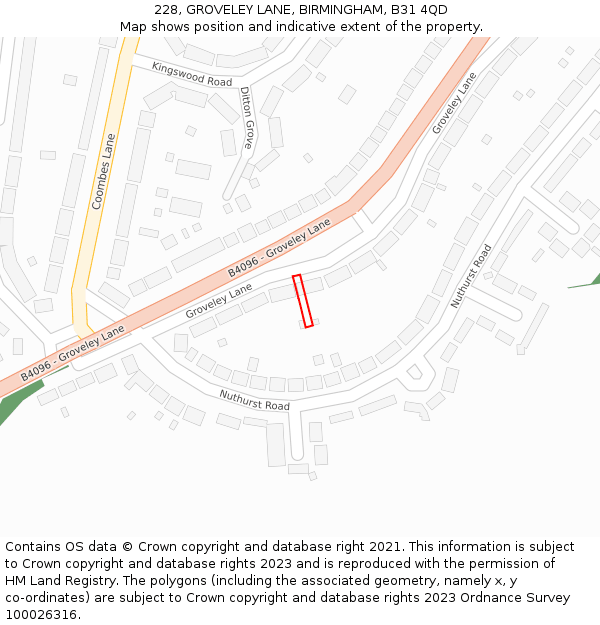 228, GROVELEY LANE, BIRMINGHAM, B31 4QD: Location map and indicative extent of plot