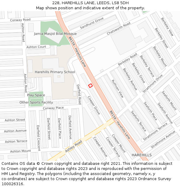 228, HAREHILLS LANE, LEEDS, LS8 5DH: Location map and indicative extent of plot