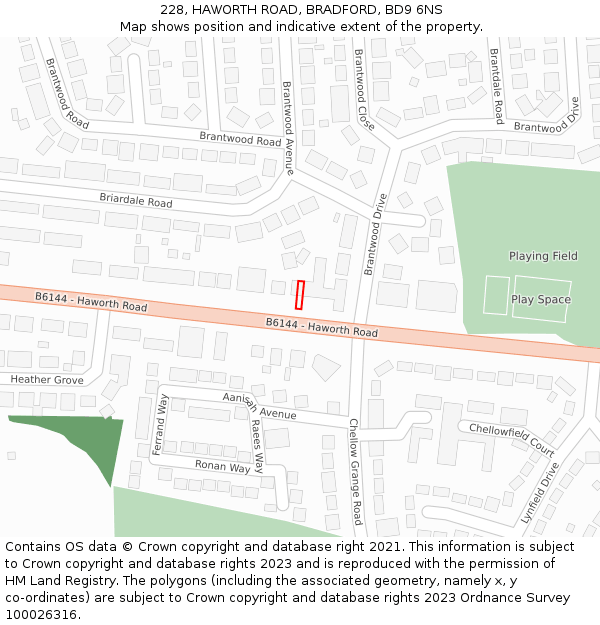 228, HAWORTH ROAD, BRADFORD, BD9 6NS: Location map and indicative extent of plot