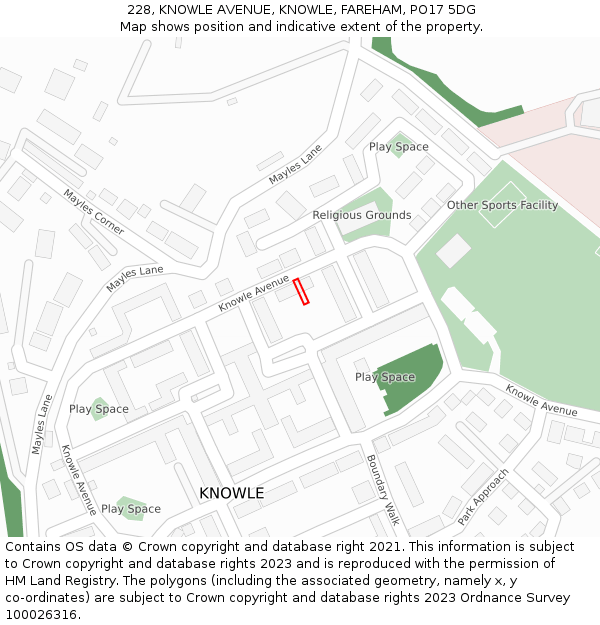 228, KNOWLE AVENUE, KNOWLE, FAREHAM, PO17 5DG: Location map and indicative extent of plot