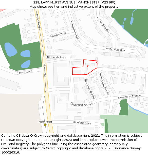 228, LAWNHURST AVENUE, MANCHESTER, M23 9RQ: Location map and indicative extent of plot