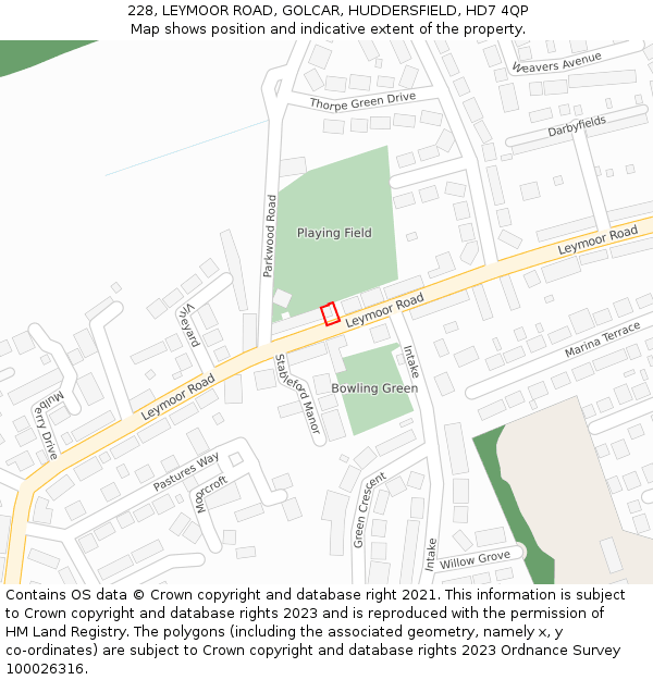 228, LEYMOOR ROAD, GOLCAR, HUDDERSFIELD, HD7 4QP: Location map and indicative extent of plot
