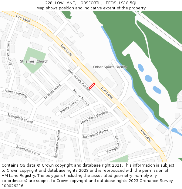 228, LOW LANE, HORSFORTH, LEEDS, LS18 5QL: Location map and indicative extent of plot