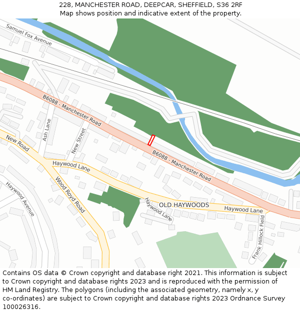 228, MANCHESTER ROAD, DEEPCAR, SHEFFIELD, S36 2RF: Location map and indicative extent of plot