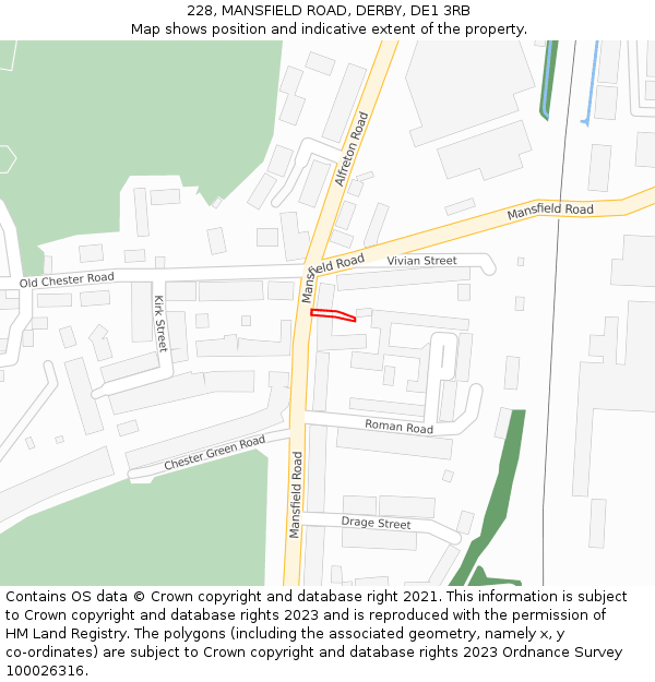 228, MANSFIELD ROAD, DERBY, DE1 3RB: Location map and indicative extent of plot
