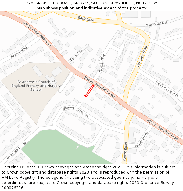 228, MANSFIELD ROAD, SKEGBY, SUTTON-IN-ASHFIELD, NG17 3DW: Location map and indicative extent of plot
