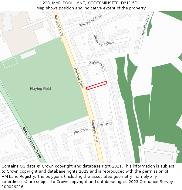 228, MARLPOOL LANE, KIDDERMINSTER, DY11 5DL: Location map and indicative extent of plot