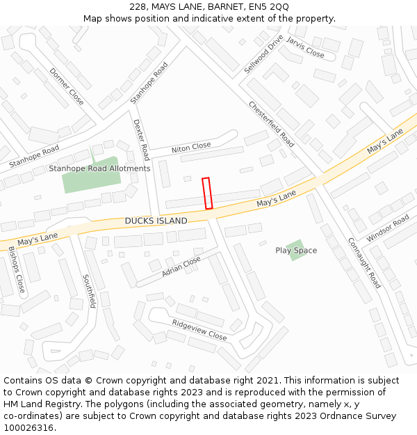 228, MAYS LANE, BARNET, EN5 2QQ: Location map and indicative extent of plot