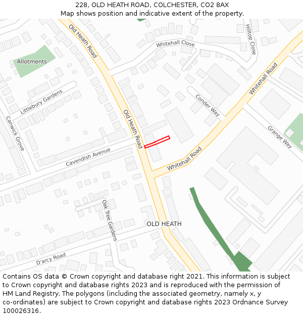 228, OLD HEATH ROAD, COLCHESTER, CO2 8AX: Location map and indicative extent of plot