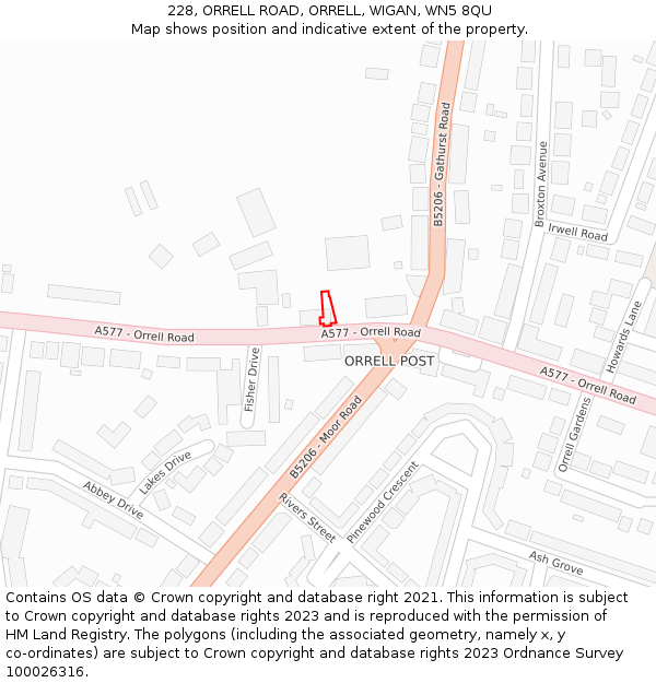 228, ORRELL ROAD, ORRELL, WIGAN, WN5 8QU: Location map and indicative extent of plot