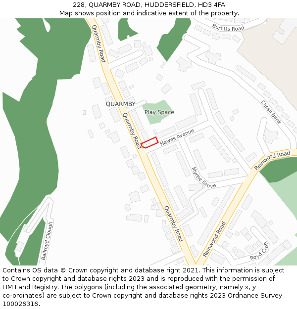 228, QUARMBY ROAD, HUDDERSFIELD, HD3 4FA: Location map and indicative extent of plot