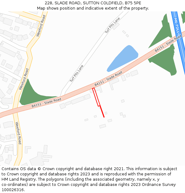 228, SLADE ROAD, SUTTON COLDFIELD, B75 5PE: Location map and indicative extent of plot