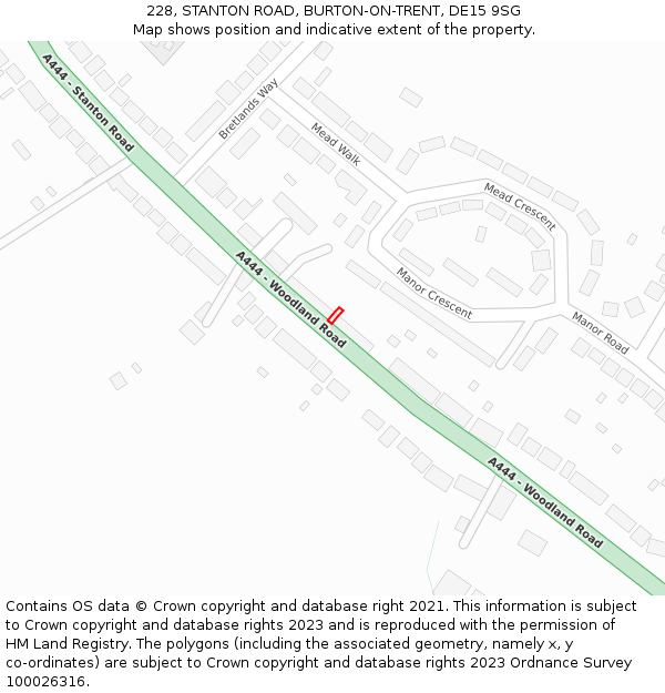 228, STANTON ROAD, BURTON-ON-TRENT, DE15 9SG: Location map and indicative extent of plot