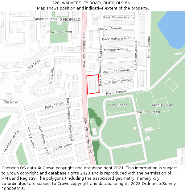 228, WALMERSLEY ROAD, BURY, BL9 6NH: Location map and indicative extent of plot