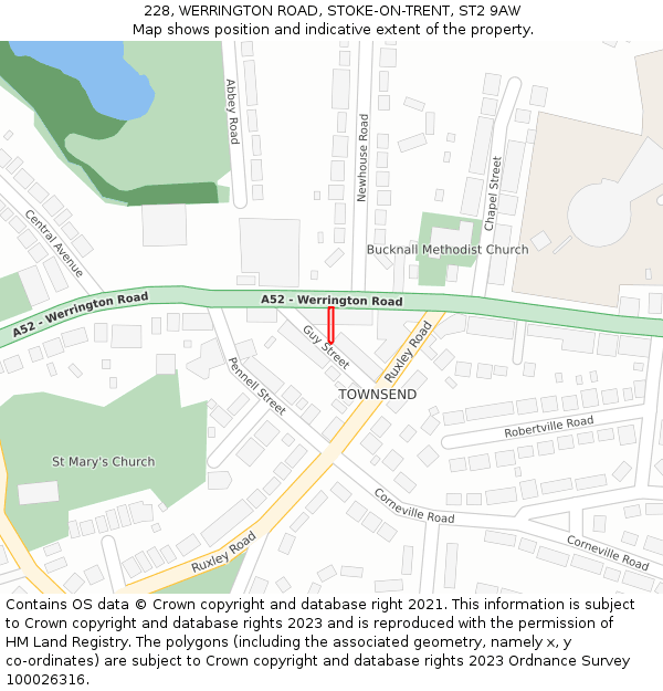 228, WERRINGTON ROAD, STOKE-ON-TRENT, ST2 9AW: Location map and indicative extent of plot