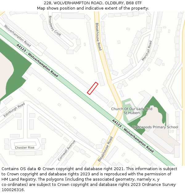228, WOLVERHAMPTON ROAD, OLDBURY, B68 0TF: Location map and indicative extent of plot