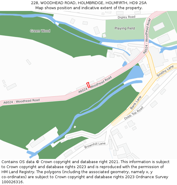228, WOODHEAD ROAD, HOLMBRIDGE, HOLMFIRTH, HD9 2SA: Location map and indicative extent of plot