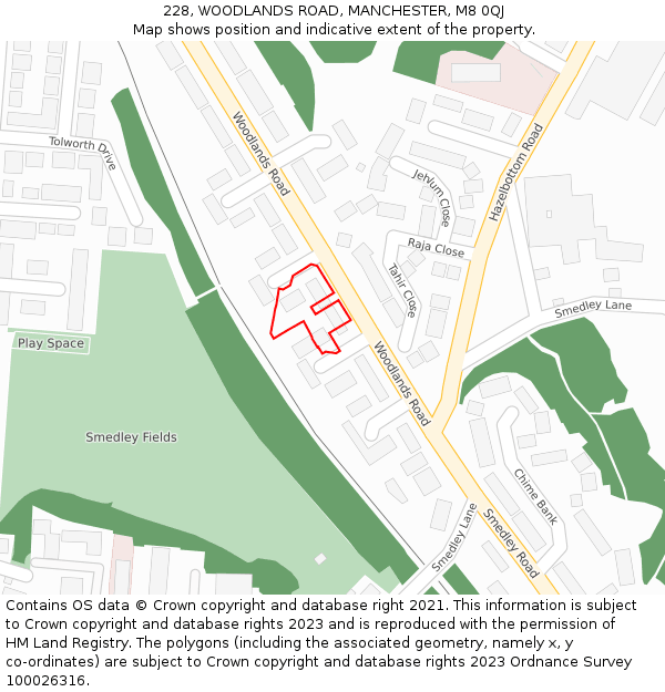 228, WOODLANDS ROAD, MANCHESTER, M8 0QJ: Location map and indicative extent of plot