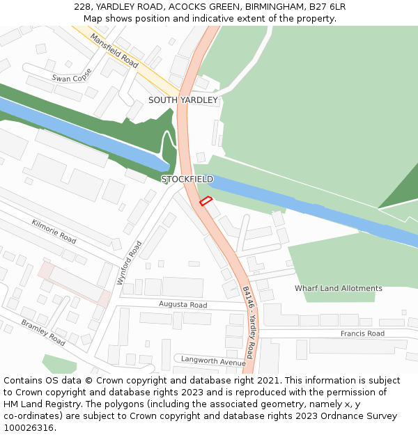 228, YARDLEY ROAD, ACOCKS GREEN, BIRMINGHAM, B27 6LR: Location map and indicative extent of plot