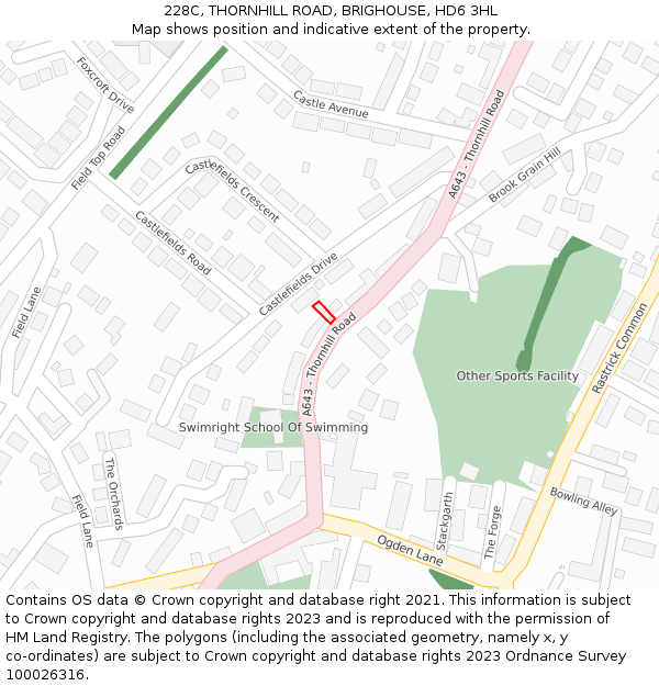 228C, THORNHILL ROAD, BRIGHOUSE, HD6 3HL: Location map and indicative extent of plot