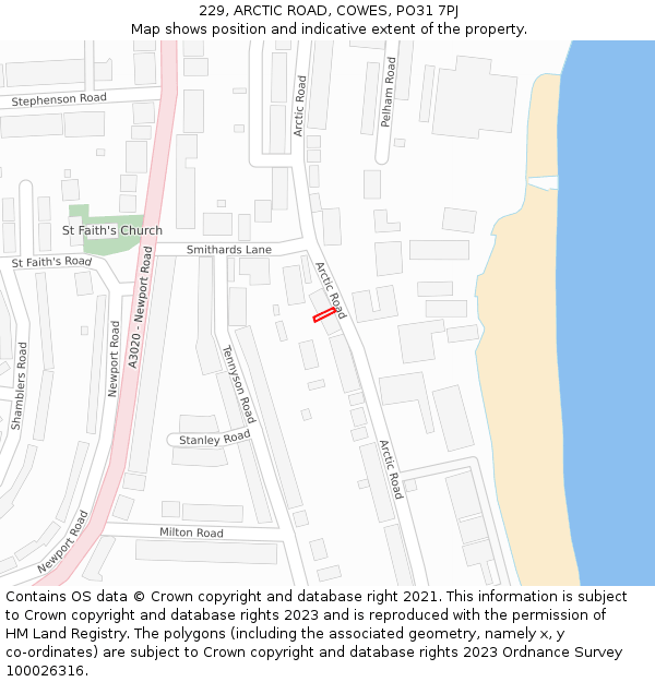 229, ARCTIC ROAD, COWES, PO31 7PJ: Location map and indicative extent of plot