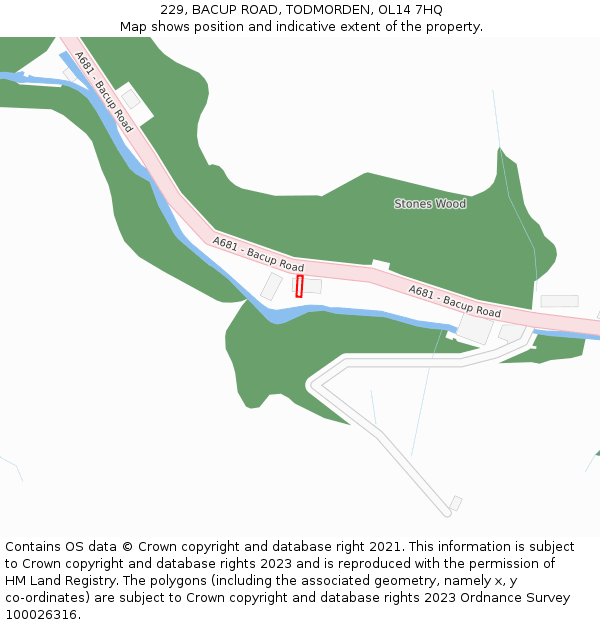 229, BACUP ROAD, TODMORDEN, OL14 7HQ: Location map and indicative extent of plot