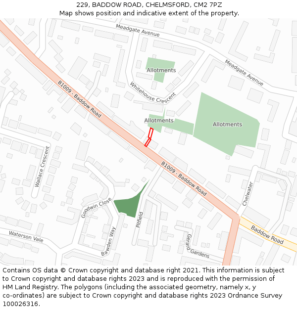 229, BADDOW ROAD, CHELMSFORD, CM2 7PZ: Location map and indicative extent of plot