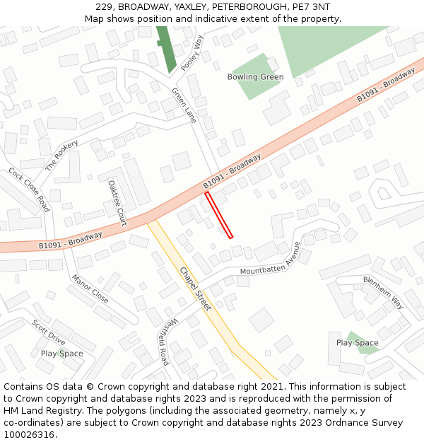 229, BROADWAY, YAXLEY, PETERBOROUGH, PE7 3NT: Location map and indicative extent of plot