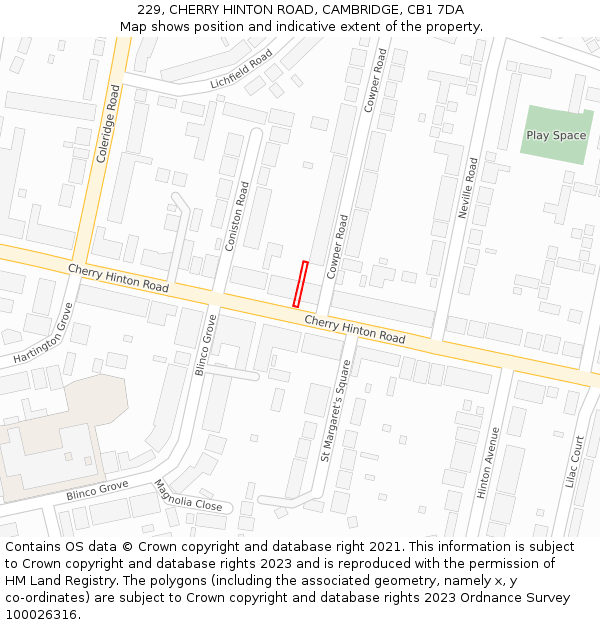 229, CHERRY HINTON ROAD, CAMBRIDGE, CB1 7DA: Location map and indicative extent of plot