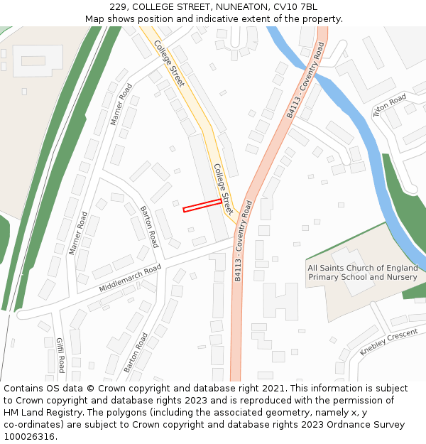 229, COLLEGE STREET, NUNEATON, CV10 7BL: Location map and indicative extent of plot