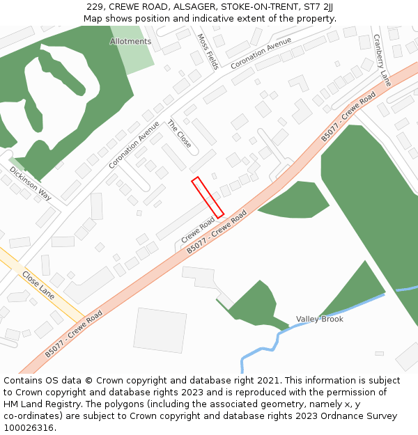 229, CREWE ROAD, ALSAGER, STOKE-ON-TRENT, ST7 2JJ: Location map and indicative extent of plot