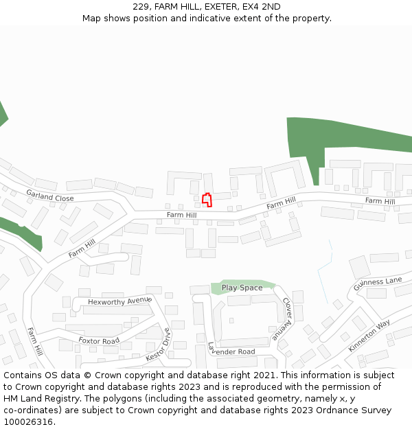 229, FARM HILL, EXETER, EX4 2ND: Location map and indicative extent of plot