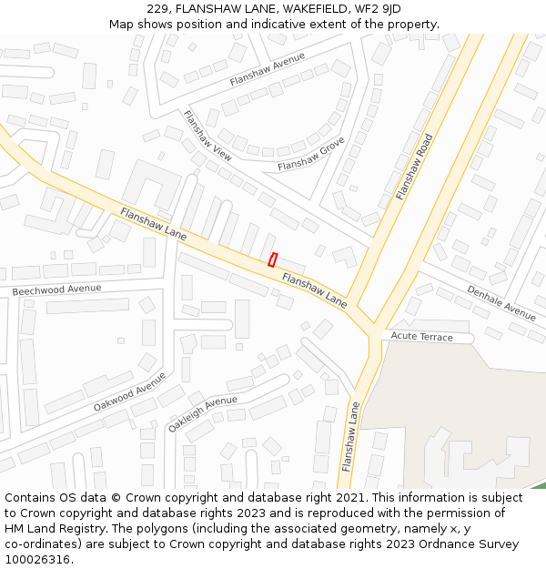 229, FLANSHAW LANE, WAKEFIELD, WF2 9JD: Location map and indicative extent of plot