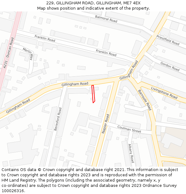 229, GILLINGHAM ROAD, GILLINGHAM, ME7 4EX: Location map and indicative extent of plot