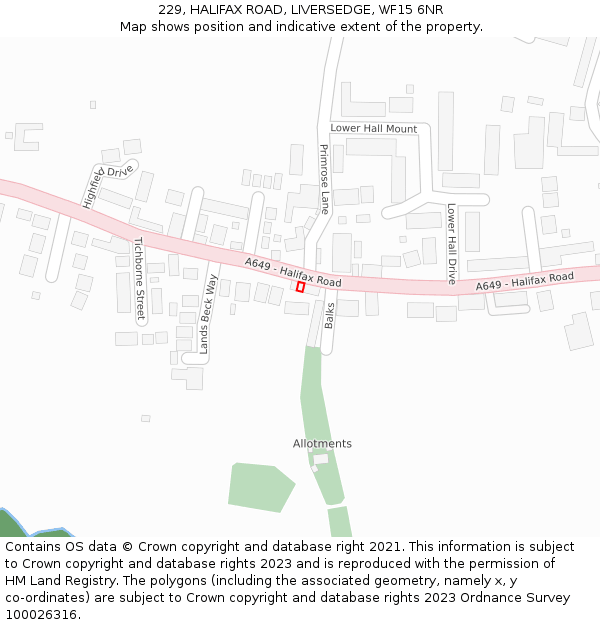 229, HALIFAX ROAD, LIVERSEDGE, WF15 6NR: Location map and indicative extent of plot
