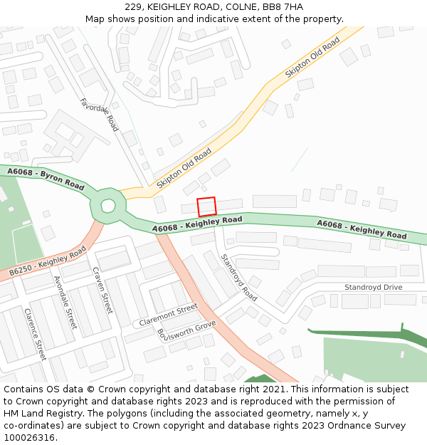 229, KEIGHLEY ROAD, COLNE, BB8 7HA: Location map and indicative extent of plot